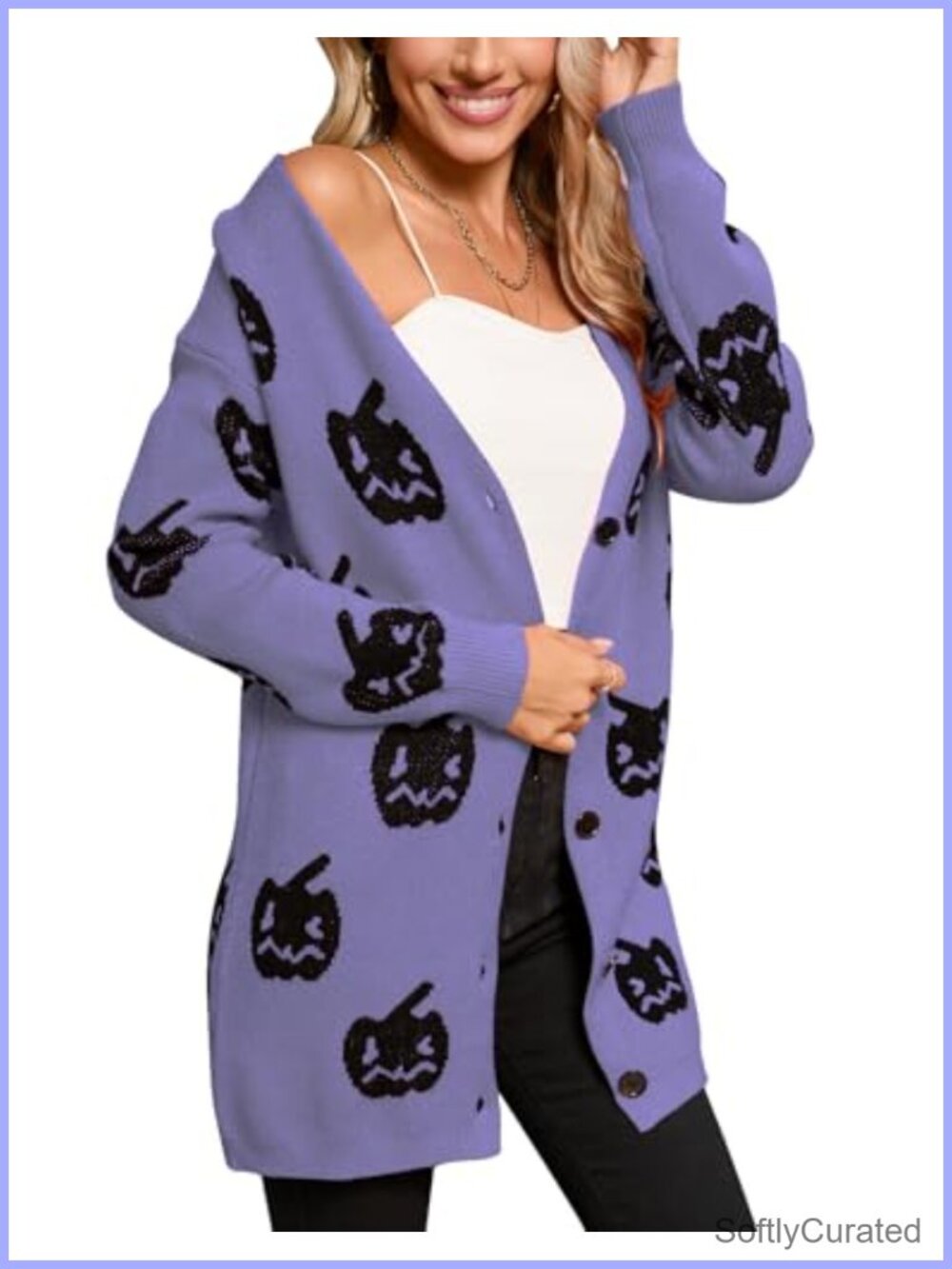 Cable Knit Halloween Pumpkin Cardigan Button Down Loose Casual Fall Winter
